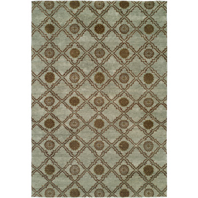Wool Geometric Area Rug in Light Blue