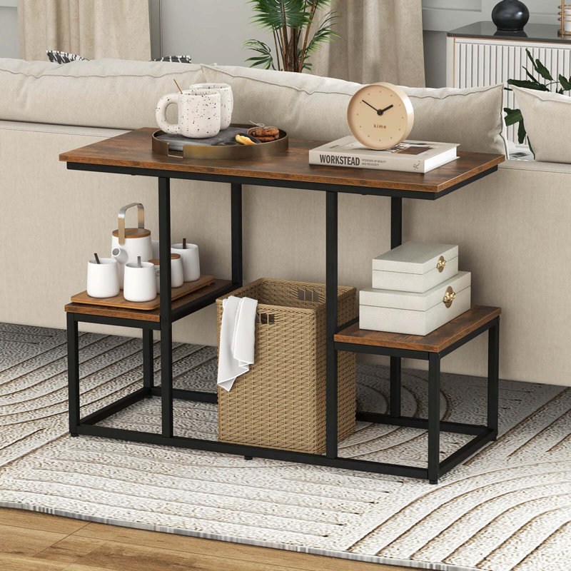 17 Stories Rustic Tv Console Table For 50" Tvs Industrial Sofa Table With Open Storage Shelves Rustic Brown