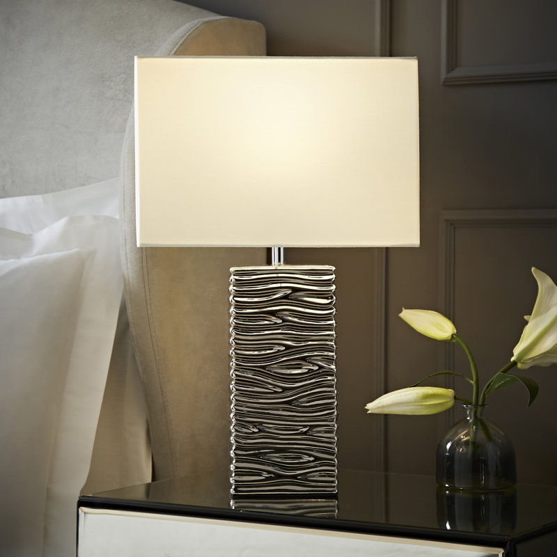 Rayburn Ceramic Table Lamp, Chrome Base/White Shade, Yes