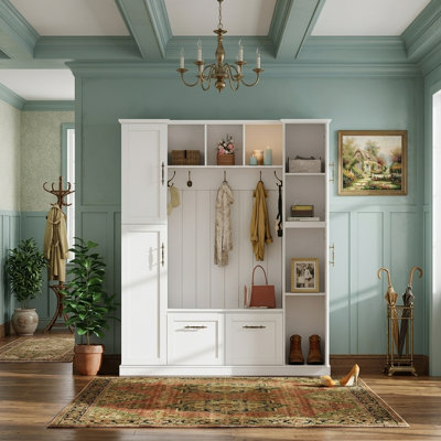 Elegant Design, Hall Tree With Open Storage & Bench For Entryway