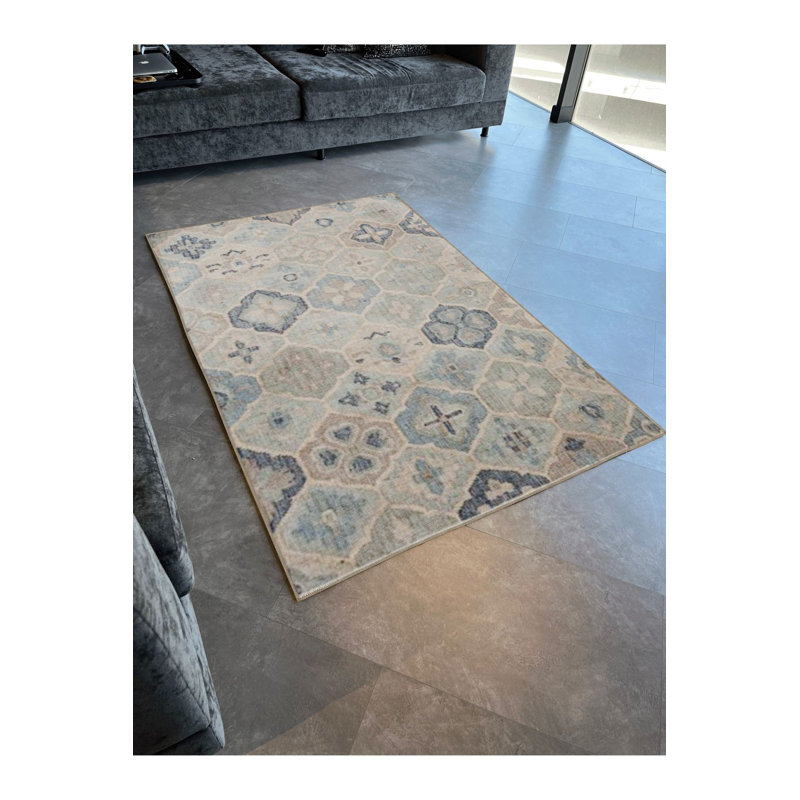 Multi Color Mixed Flower Geometric Pattern Creative Modern Decorative Machine Washable Area Rug, Rectangle 4'7" x 6'7"