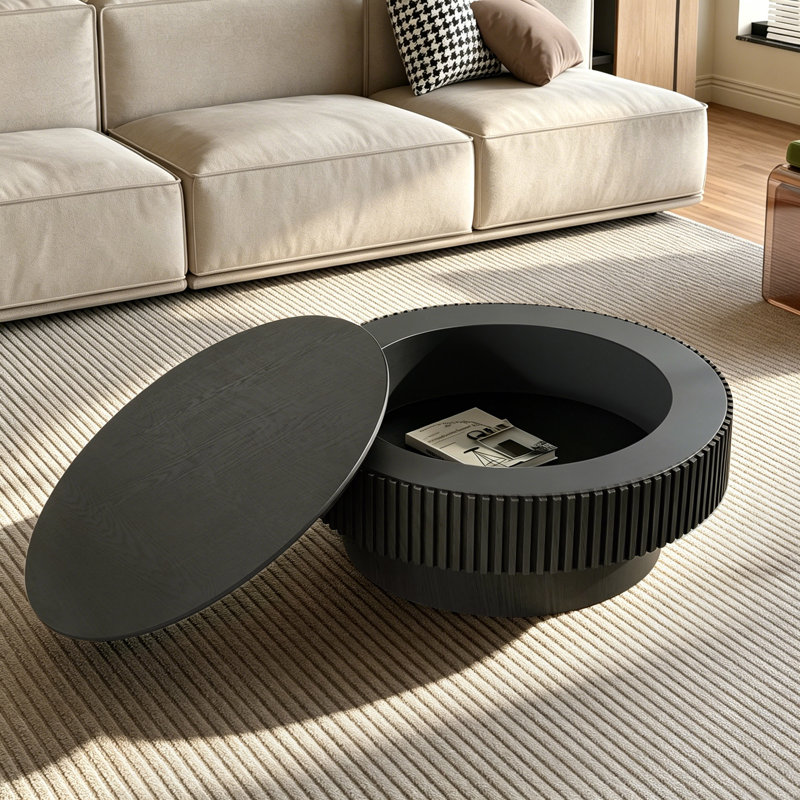 Table basse avec rangement Timeshia, H 14 po x L 31,5 po x l 31,5 po, Noir