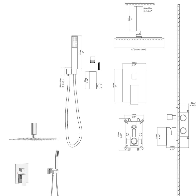 Dual Function Shower Head - 10 Inch Ceiling Mount With Rainfall And Handheld, Nozzle For Mineral Removal Heads In 360° Swivel Versatile Showering