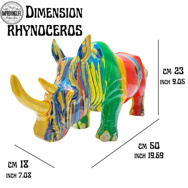 Multicolor Resin Rhinoceros Tabletop Statue for Home Decor