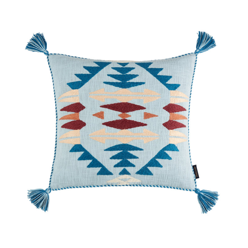 Medium Blue Embroidered Bohemian Decorative Pillow Set