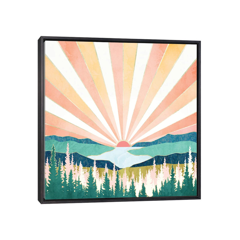 Coucher de soleil d'été - impression, 37" H x 37" W x 1.5" D, Aucun mat, Toile avec cadre noir patiné