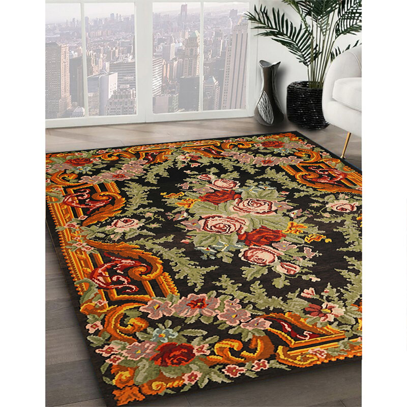 Tapis floral orange / vert, Rectangle 7 pi x 9 pi