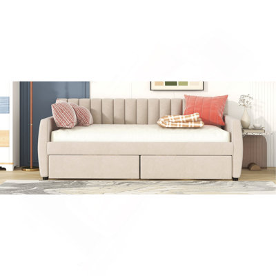 Lit de jour polyvalent pour lit simple avec tiroirs et support en lattes de bois, un ajout élégant et fonctionnel à toute chambre à coucher