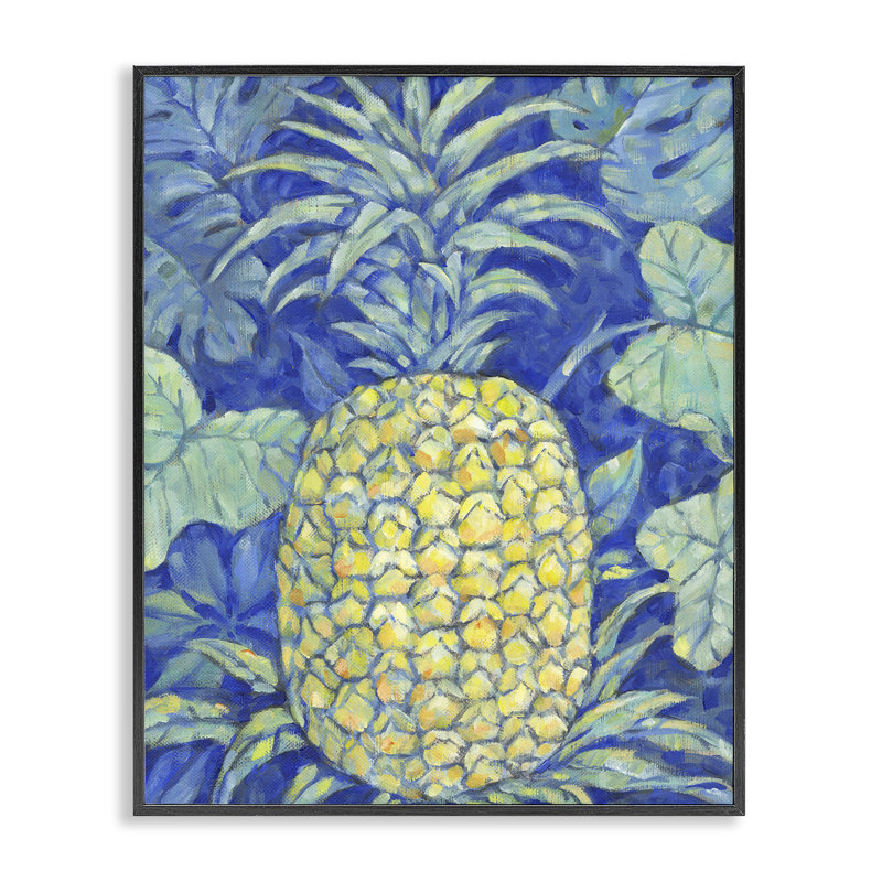 Giclée encadrée d'ananas bleu, design par Paul Brent, H 14 po x l 11 po, Giclée encadrée noir minuit