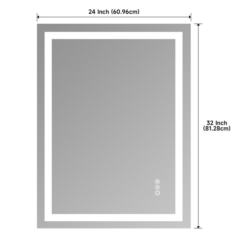 Miroir de salle de bain en verre trempé sans cadre à DEL avec deux bandes à DEL avant et arrière, 32 po x 24 po