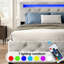 Structure de lit double pleine grandeur avec DEL et 4 tiroirs, aucun sommier requis, velours gris, structure en métal robuste, éclairage des tiroirs de chambre à coucher moderne, nécessaire, revêtement en velours, cadre-1085856165