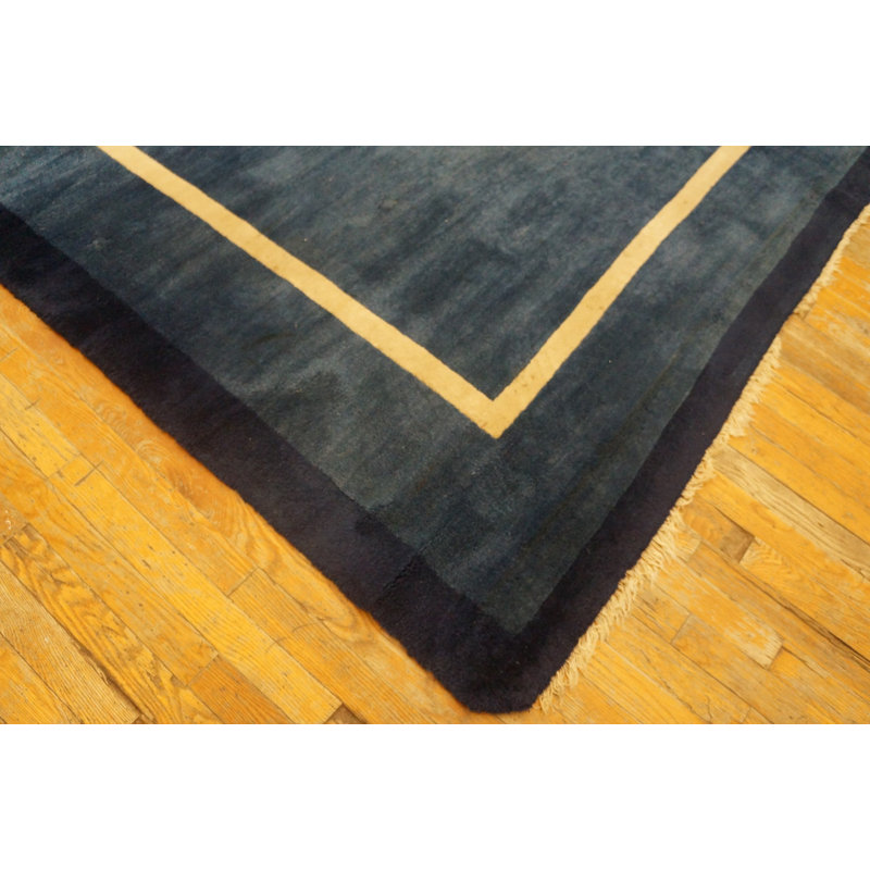 Sophisticated Solid Open Blue Field Antique Peking Modernist Rug from China