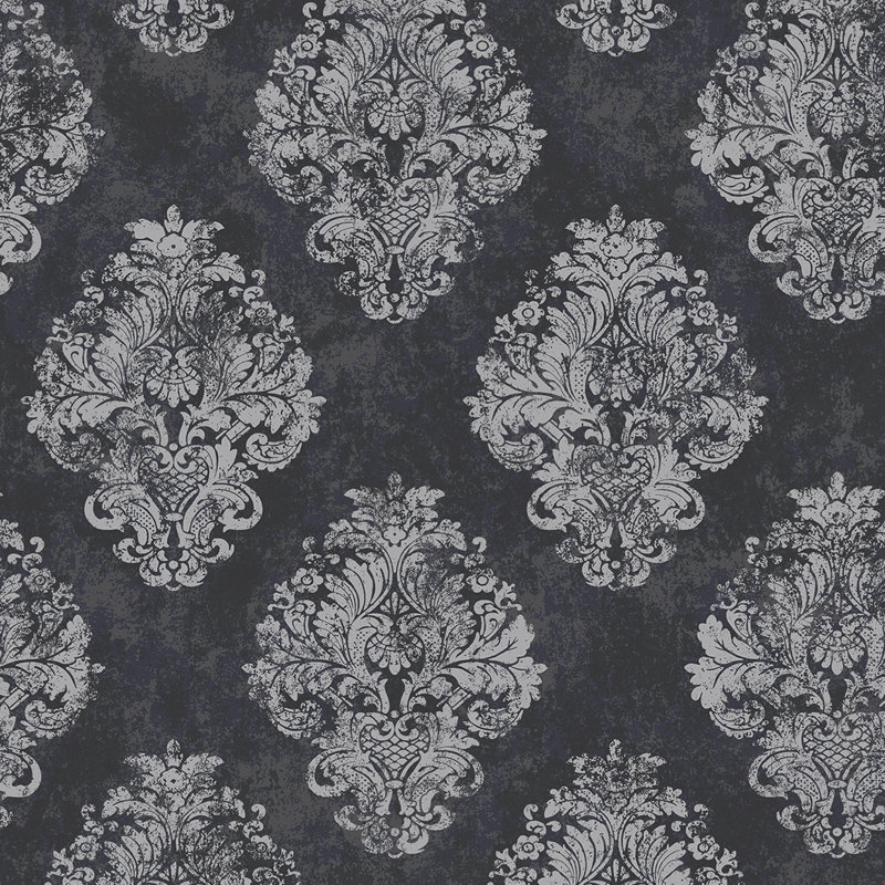 Metallic FX Traditional Metallic Damask 33' L x 21" W Wallpaper Roll, Black