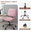 Chaise de bureau ergonomique avec accoudoirs épais à roulettes en cuir de polyuréthane à dossier moyen pour la maison, les réunions et les petits espaces - Rose