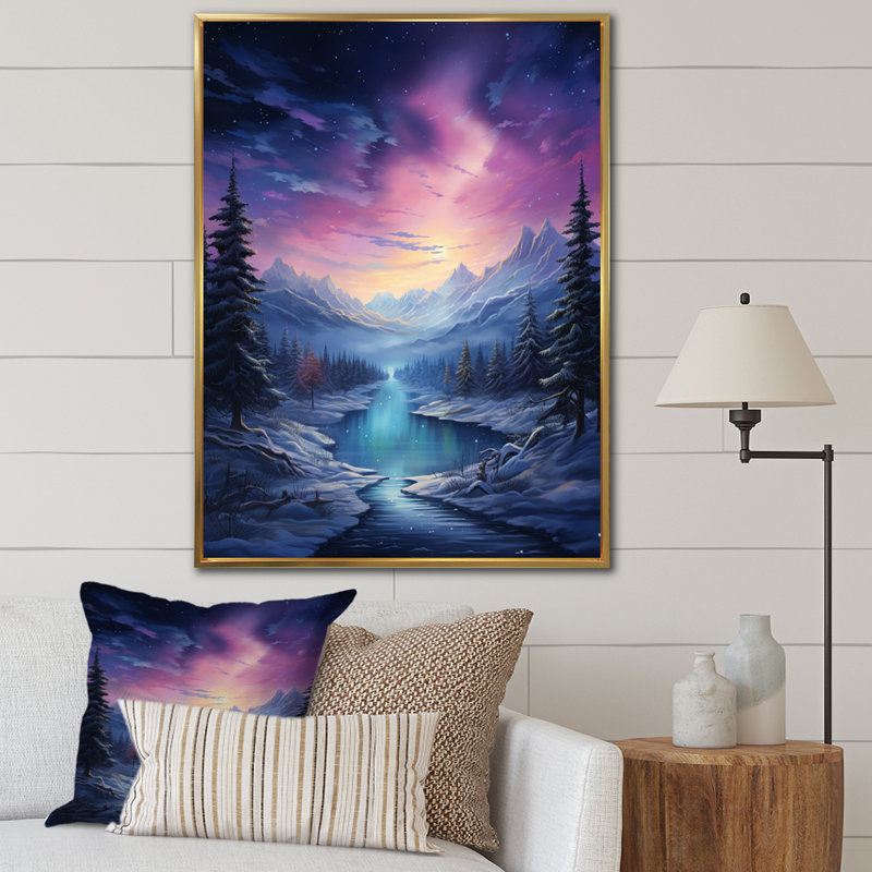 Northern Lights V sur toile, Cadre flottant doré, H 44 po x l 34 po x P 1,5 po