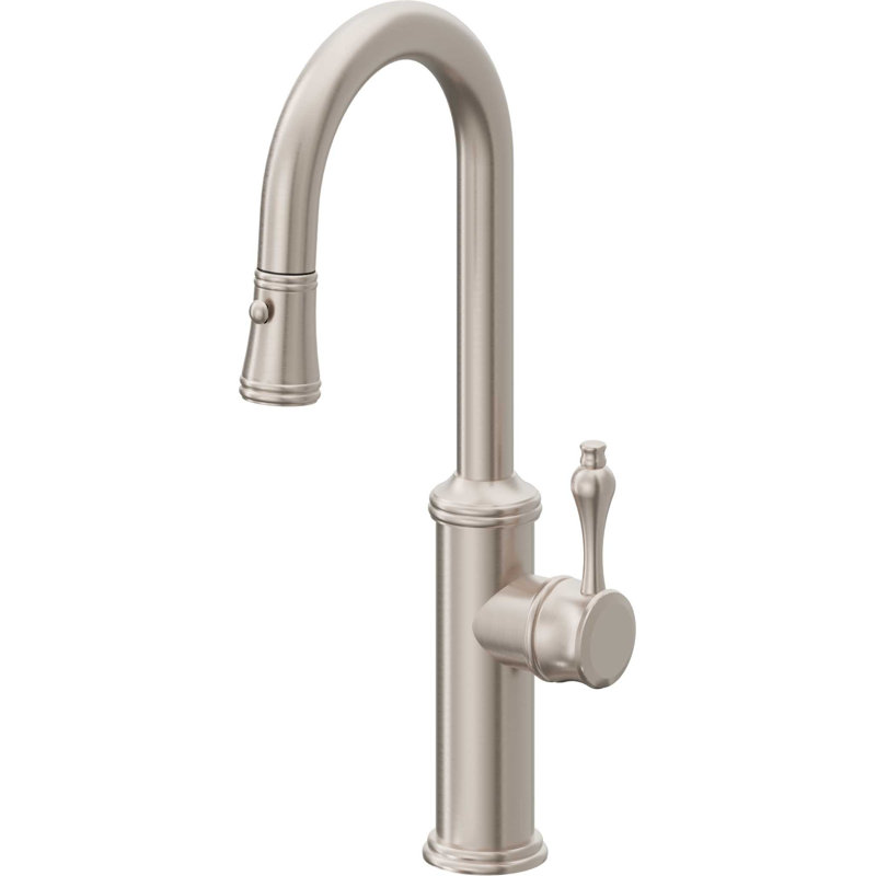 Davoli Pull-Down Prep/Bar Faucet with Button Sprayer, Satin Nickel