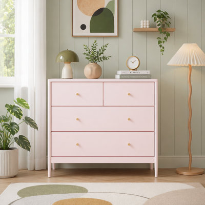 Commode rose en bois à 4 tiroirs pour chambre de bébé, chambre à coucher et garde-robe