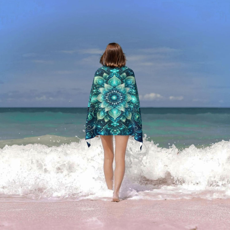 Serviette de plage en microfibre à motif floral bleu bohème Mandala Boho
