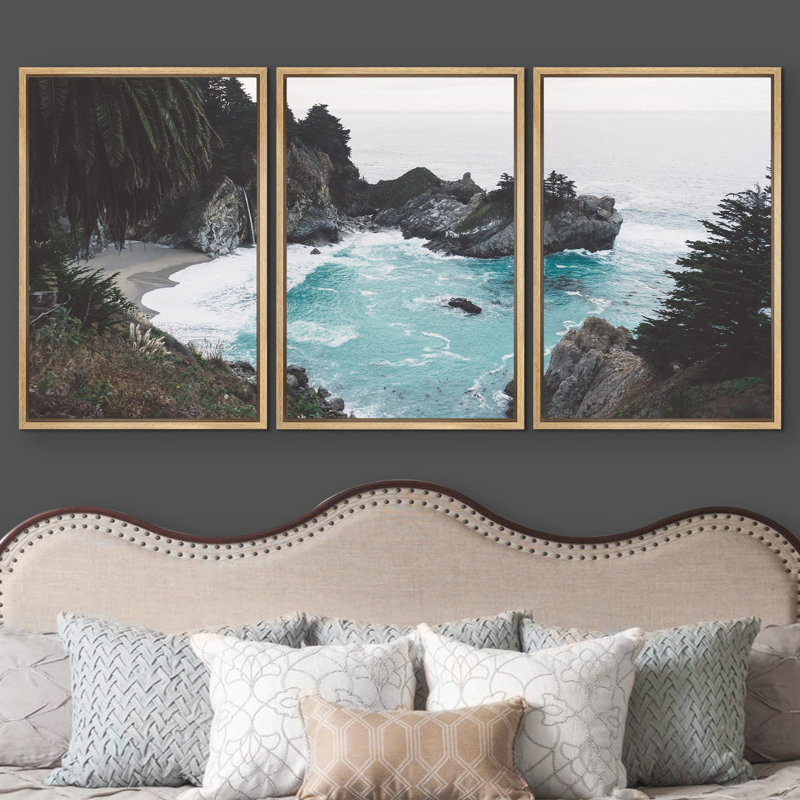 Sea Bay avec roches, vagues, photo moderne, paysage, décoration murale, H 36 po x l 72 po, Cadre naturel flottant