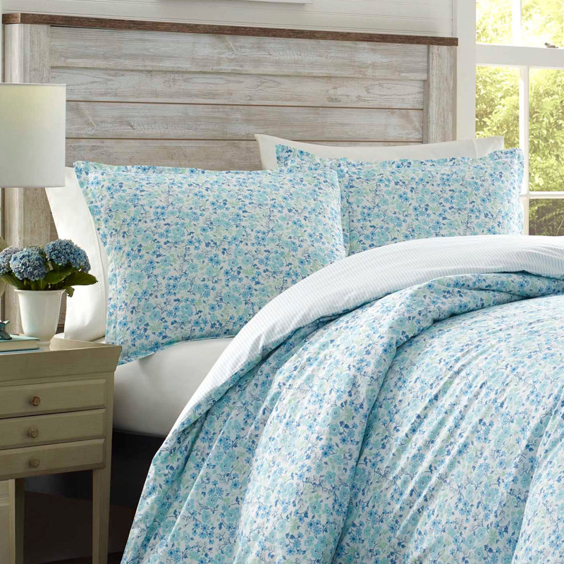 Jaynie Twin Blue Cotton Ruffled Duvet Cover Set