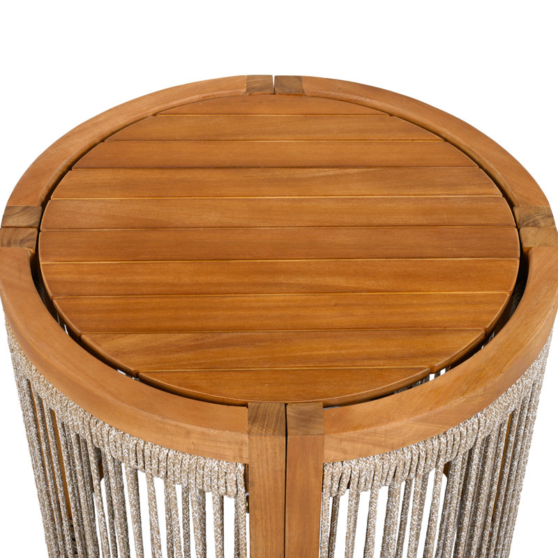 16.9" All-weather Wood Outdoor Side Table, Handwoven Rope Accent, Patio Decor, Low-maintenance, Tint