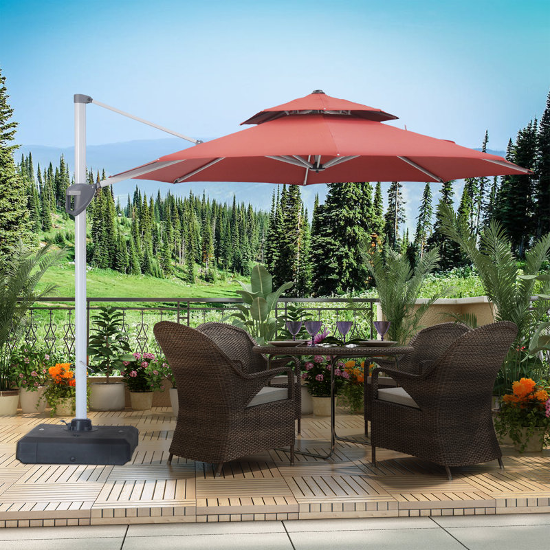 Parasol en porte-à-faux octogonal avec base 129,92 po Rosolina, Rouge