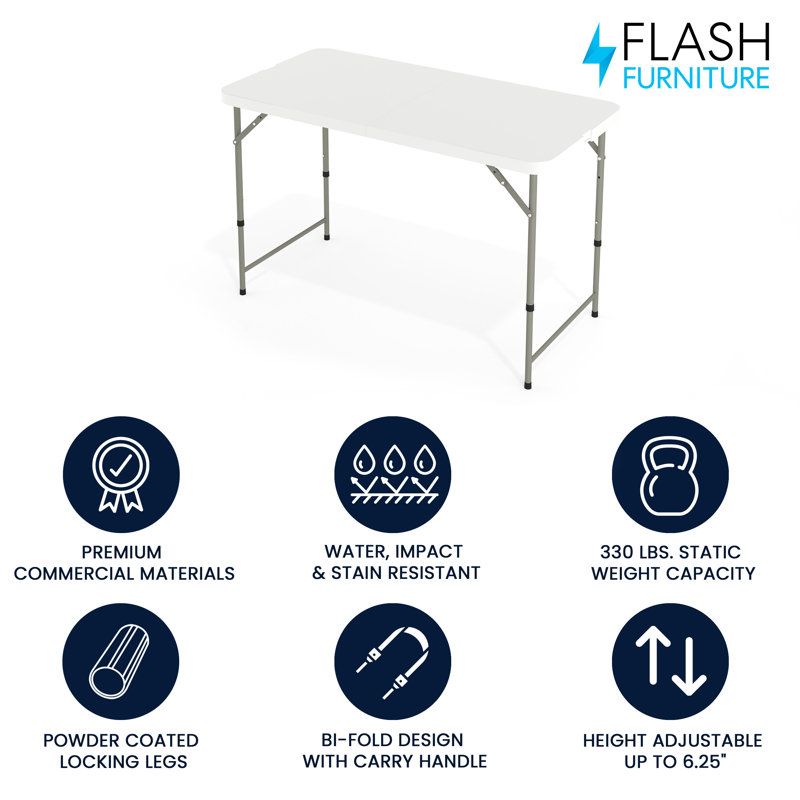 Noah 47.75'' Adjustable Height Bi-Fold Plastic Folding Event Table with Carrying Handle by Flash Furniture