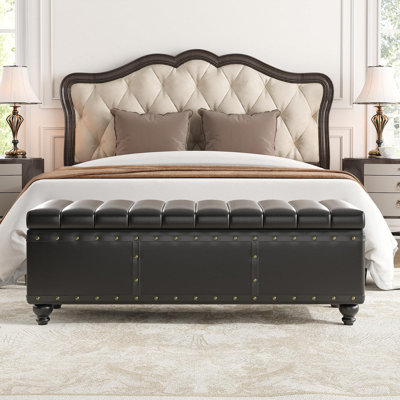 Banc repose-pieds en similicuir avec rangement pour chambre