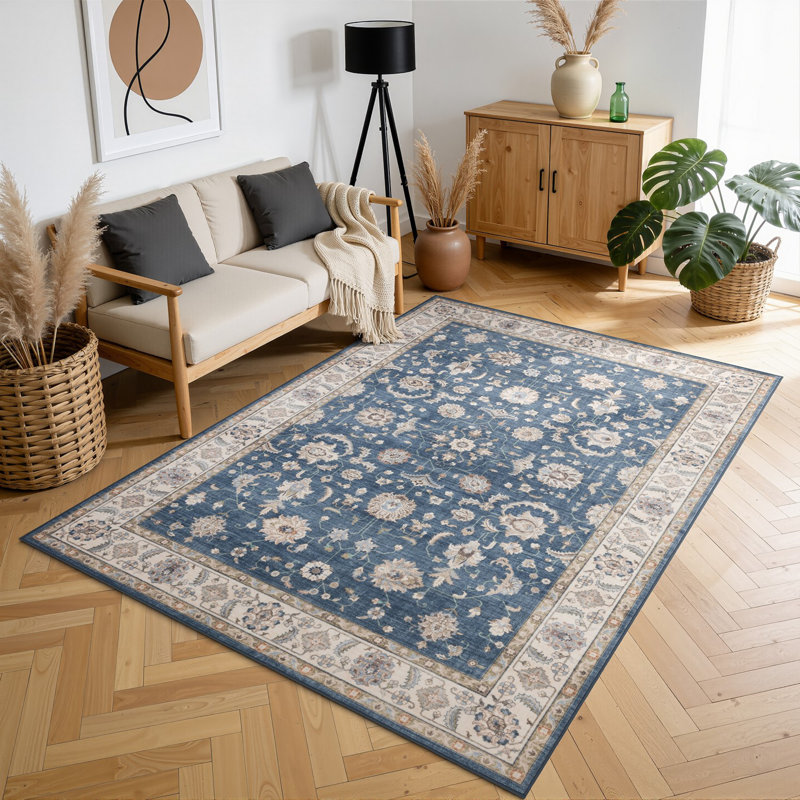 Tapis décoratif de style contemporain, Rectangle 10 pi x 14 pi, Marine