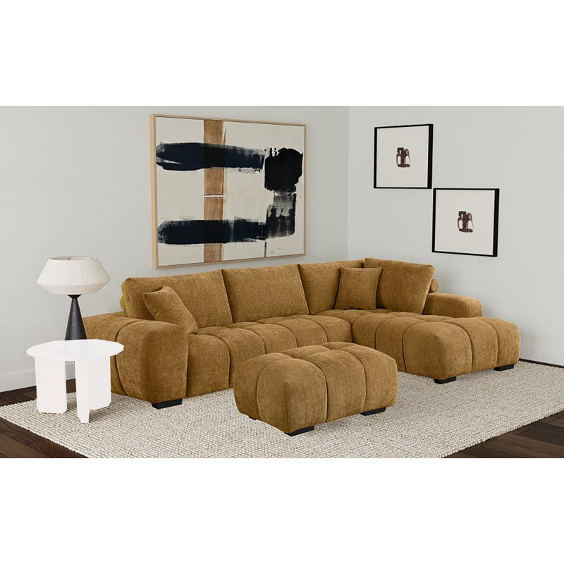 Canapé modulaire avec repose-pieds Hodapp, Polyester ambre