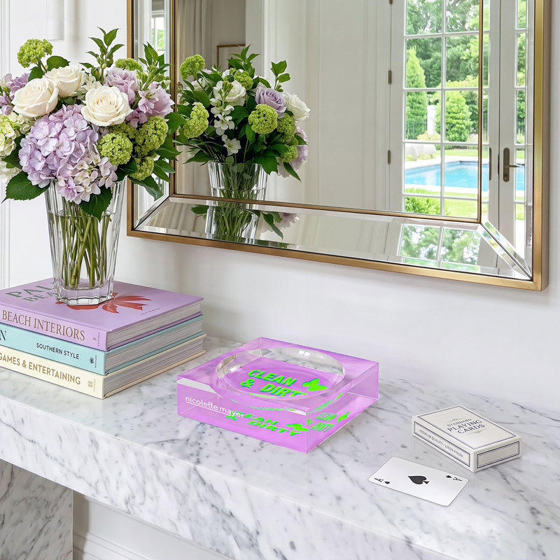 Square Abstract Decorative Tray, 6"W x 6"D x 2"H, Lime Lilac