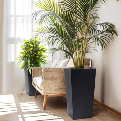 Ensemble de 2 pots de fleurs de 22,5 po de hauteur, pots de jardin d'intérieur et d'extérieur noirs, pots de jardin à porche haut avec trous de drainage, moniteur de niveau d'eau, seau intérieur, arrosage automatique, noir