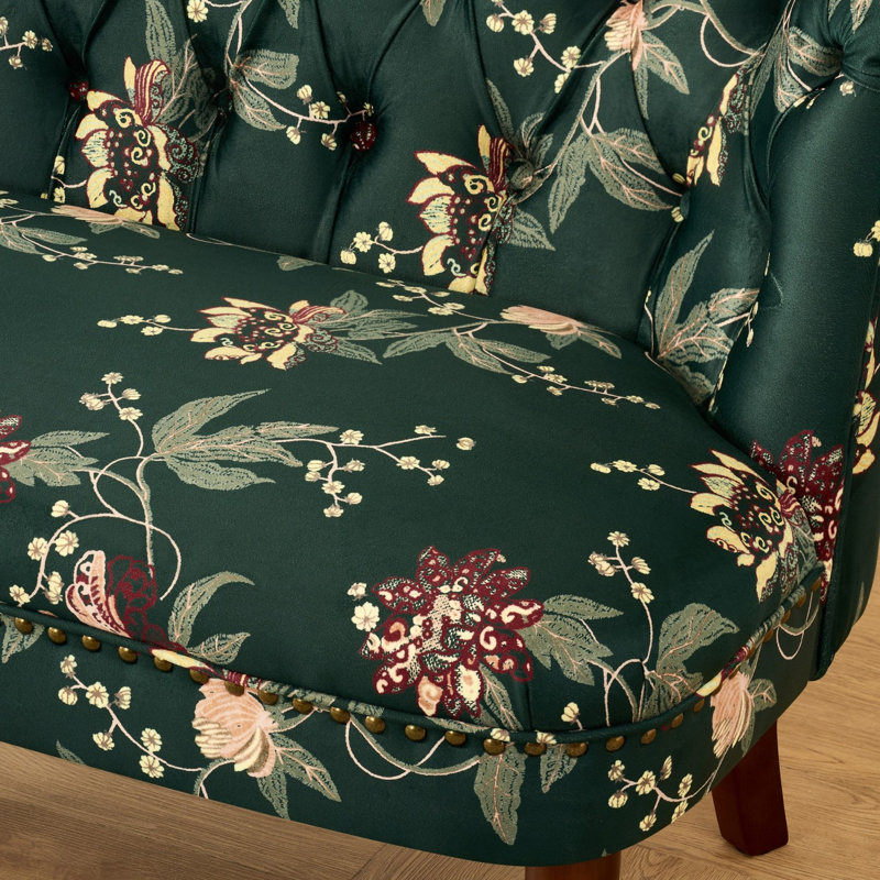 Banc d'appoint capitonné à motif floral européen, Green
