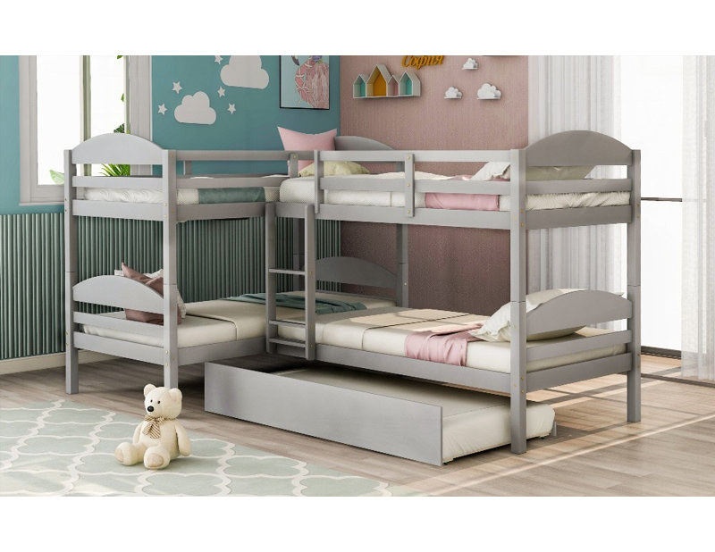 Lit simple superposé en forme de L avec lit gigogne - Aucun sommier nécessaire, robuste et amp; Durable
