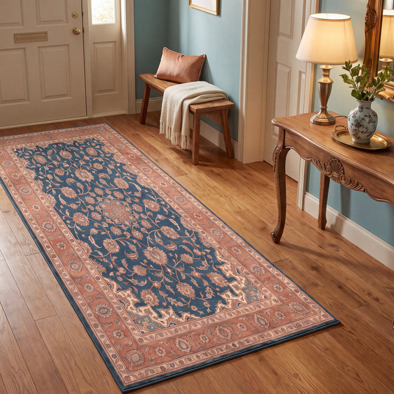 Tapis Kingsley traditionnel surteint uni bleu sarcelle, or et crème, lavable en machine, antidérapant, à poils courts, pour l'intérieur et l'extérieur, adapté aux animaux domestiques, idéal pour le salon, la chambre, la salle à manger, l'entrée, le couloir ou le bureau.