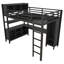 Lit mezzanine double en métal avec garde-robe, bureau en L, cubes de rangement et tablettes-495175594