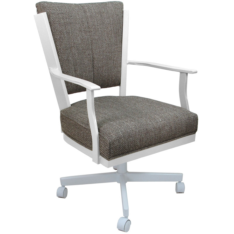 Danyael Metal Dining Caster Chair with Arms, White, Plumley Cocoa
