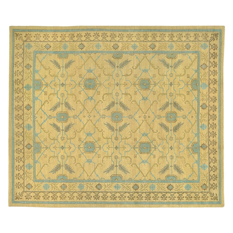 Etienne Wool Geometric Area Rug in Beige/Blue, Rectangle 6' x 9'