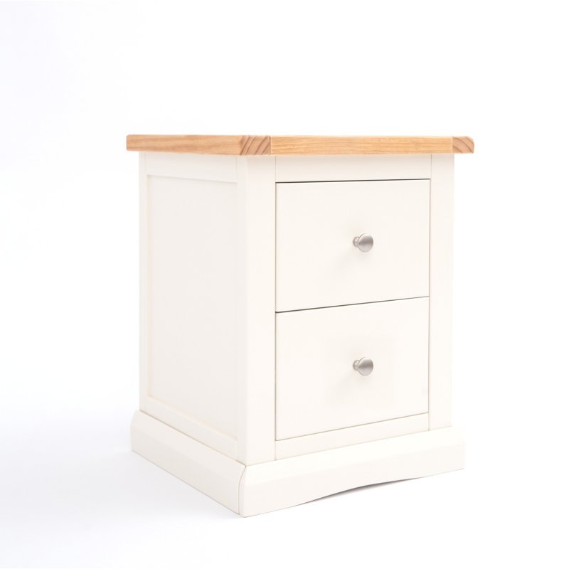 Eastchester 45cm W Solid + Manufactured Wood Bedside Table, Off White/Silver