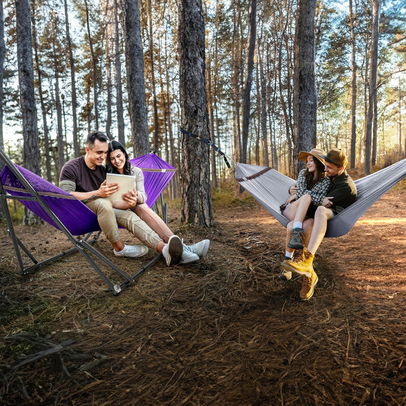 Hamacs portatifs Arlmont & Co. pour 2 personnes et 2 personnes avec hamacs pliables avec support, courroies d'arbre, sacs de transport pour le jardin