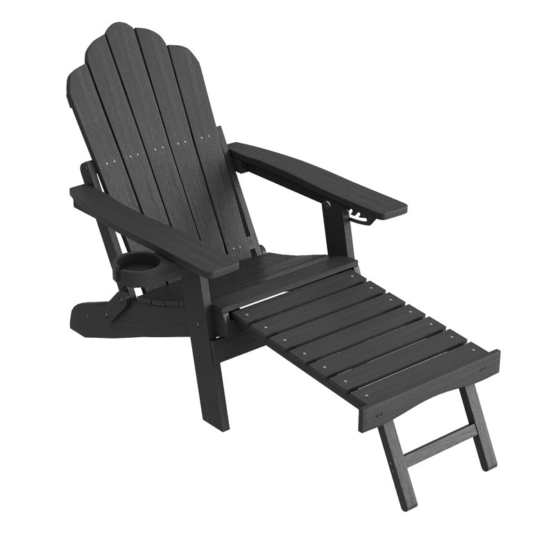 Dierker Plastic/Resin Folding Adirondack Chair  with Ottoman, Black