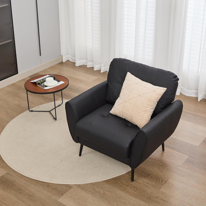 Armchair Comfy Modern Living Room Chair Leather Reading Accent Chairs Mid Century Arm Chairs for Office Bedroom , Black