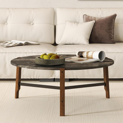 36” Round Wooden Coffee Table For Small Living Spaces