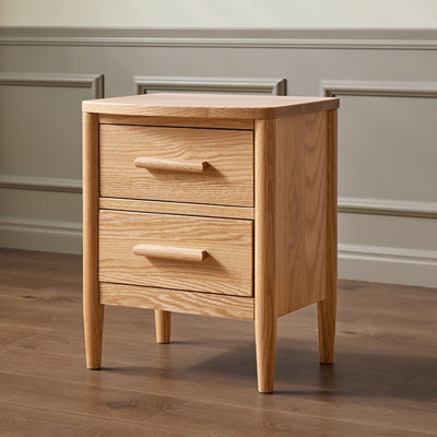Burlywood Solid Wood + 2 drawers Nightstand