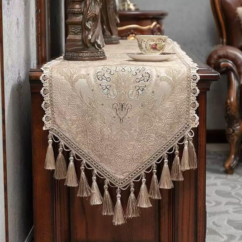 Chemin de table - Jaune - Style rétro européen à double couche de luxe pour la maison, la salle à manger, la cuisine, la commode et la décoration de fête
