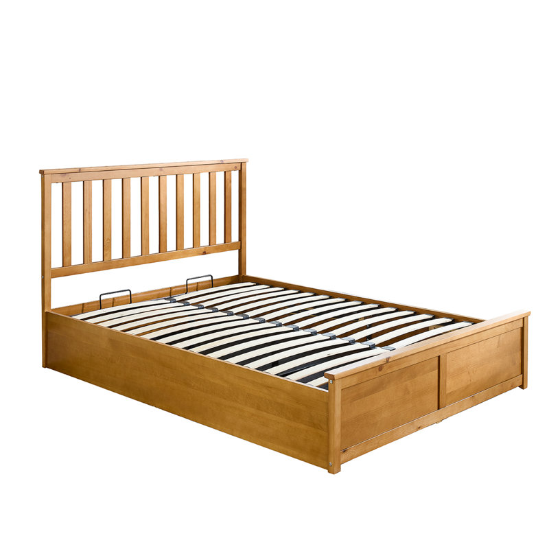 Alliviah Wooden Ottoman Bed - Shaker Style Solid Wood Storage Bed, UK Double - 135 x 190 cm, Natural