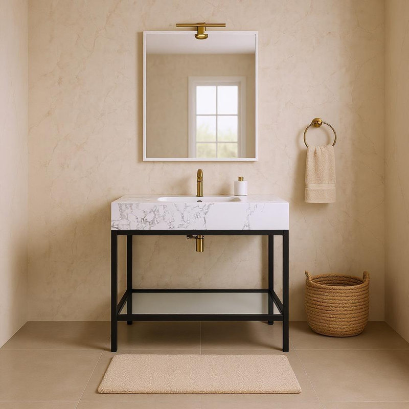 Marmo 36" Single Bathroom Vanity, White, Matte Black