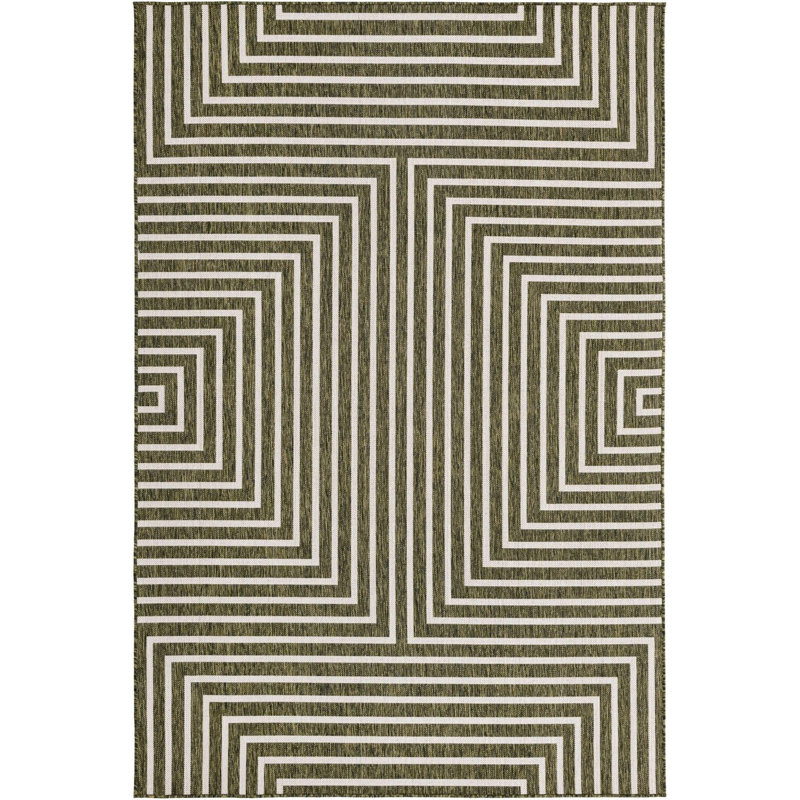Tapis contemporain Nykeia de couleur verte, Rectangle 6 pi 1 po x 9 pi