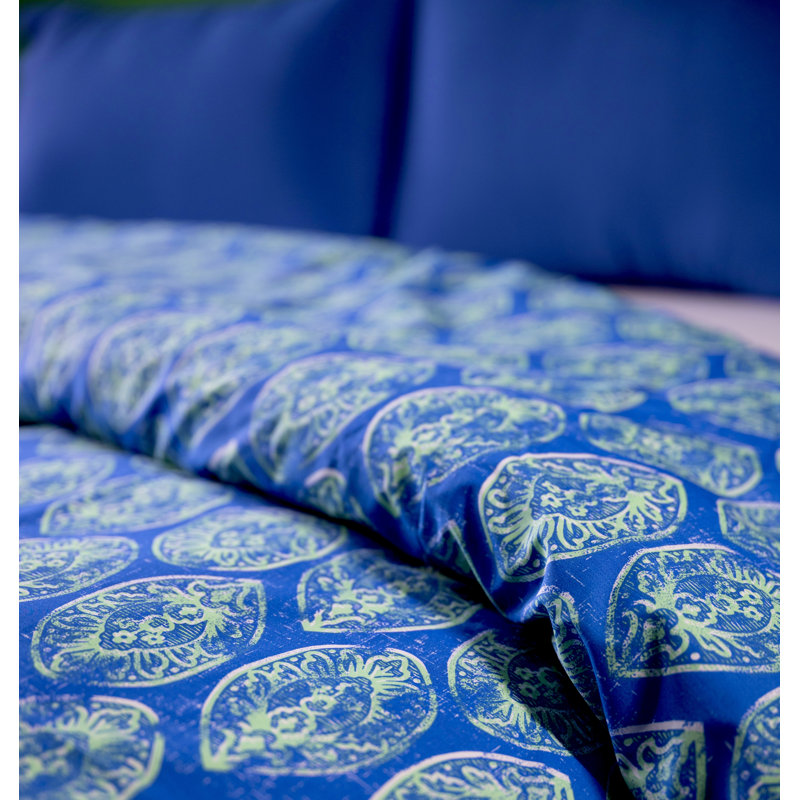 Blue Geometric Cotton Twin Duvet Cover Set