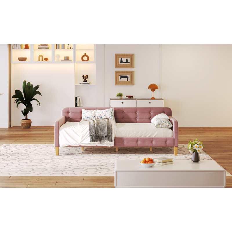 Nicoll  Upholstered Daybed with 4 Support Legs, Full, Pink